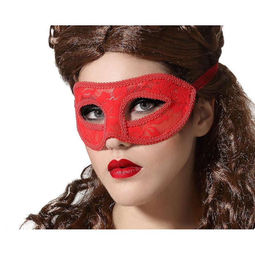 Verkleed oogmasker - rood - kant patroon - volwassenen - Halloween/gemaskerd bal