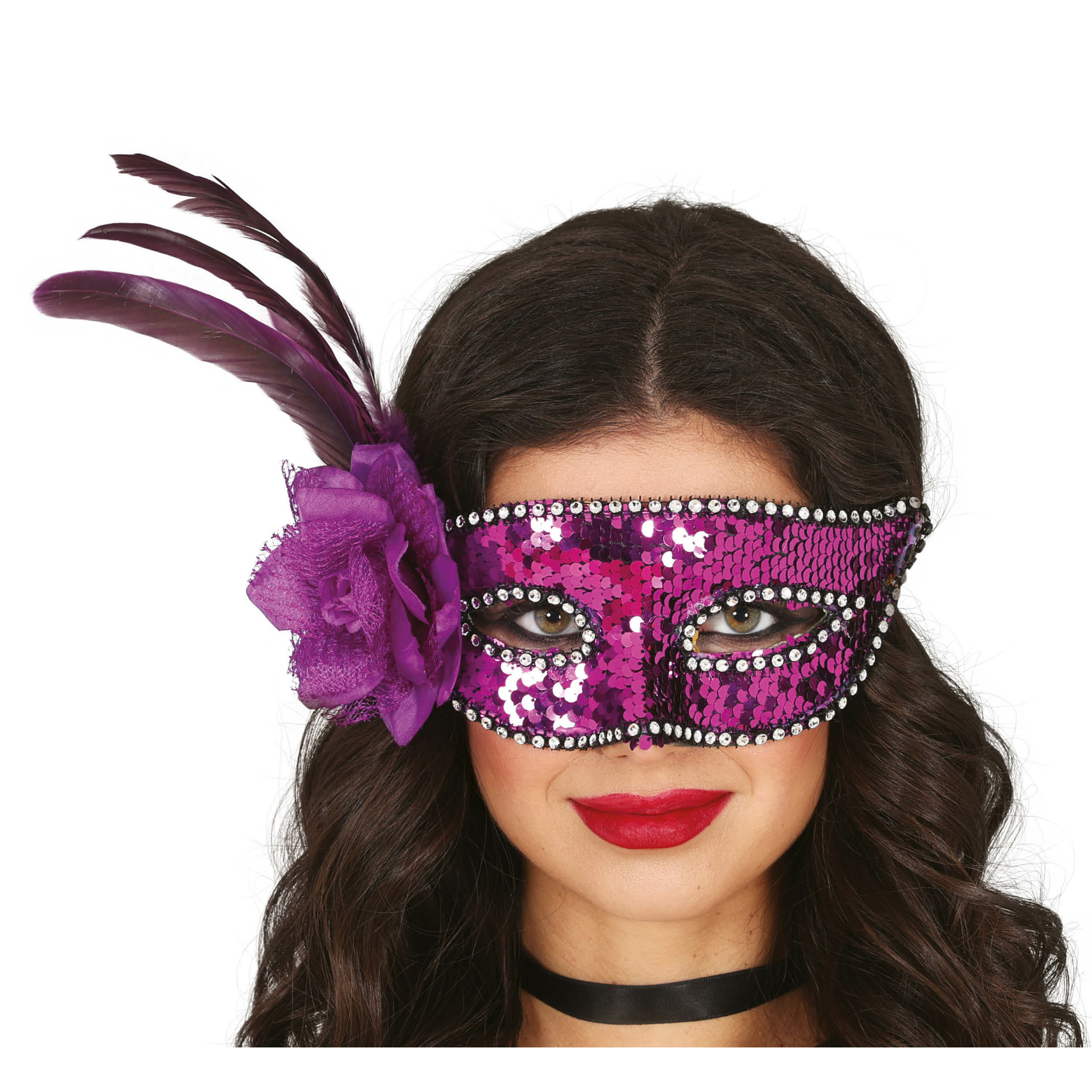 Verkleed oogmasker Venitiaans paars pailletten volwassenen Carnaval-gemaskerd bal