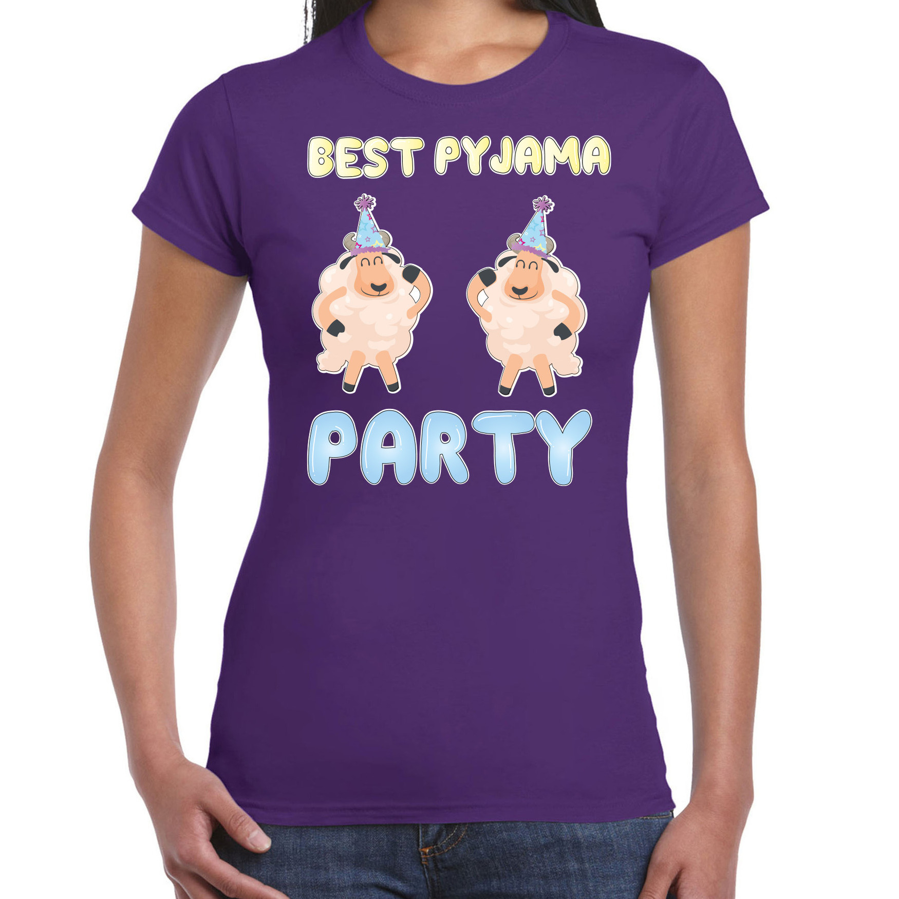 Verkleed T-shirt voor dames best pyjama party paars carnaval foute party