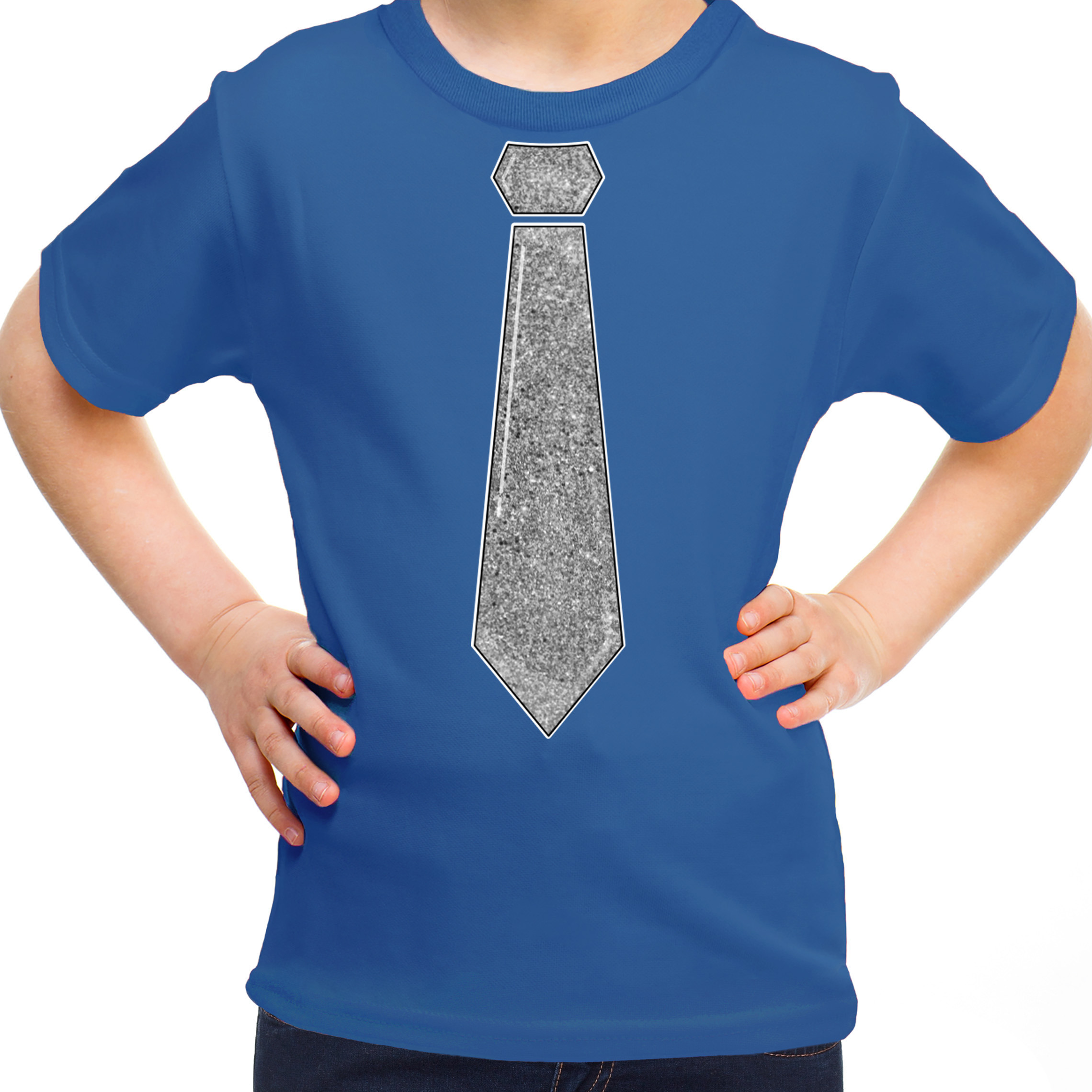 Verkleed t-shirt voor kinderen glitter stropdas blauw meisje carnaval-themafeest kostuum