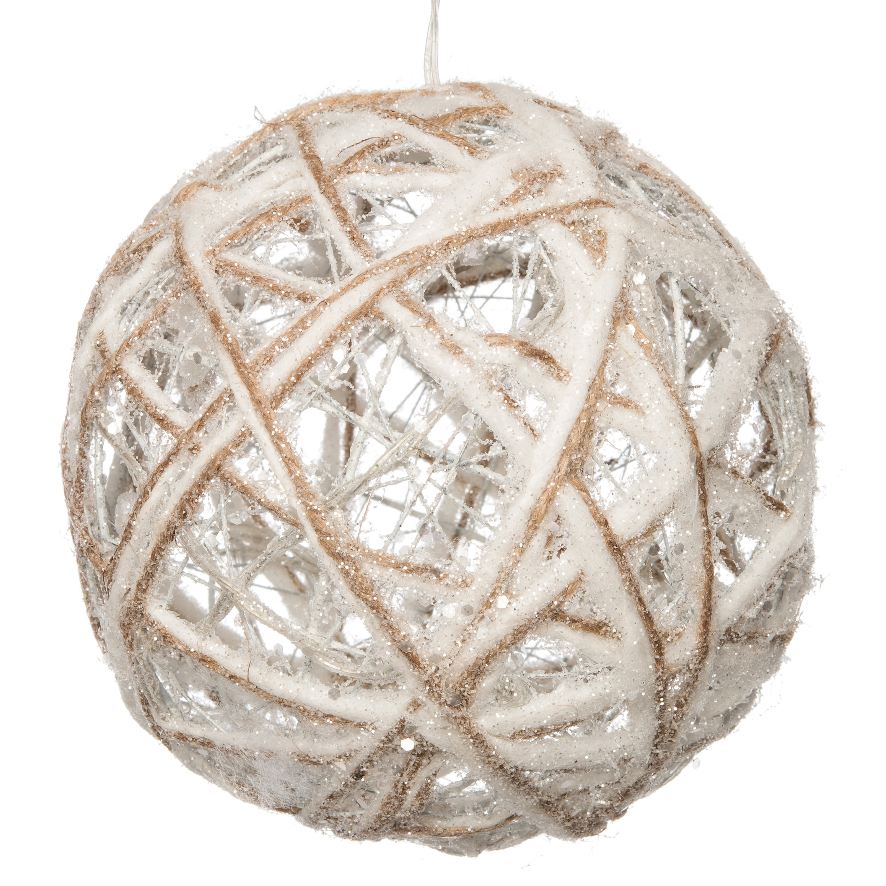 Verlichte draad bal-kerstbal -jute D15 cm met 10 lampjes -warm wit