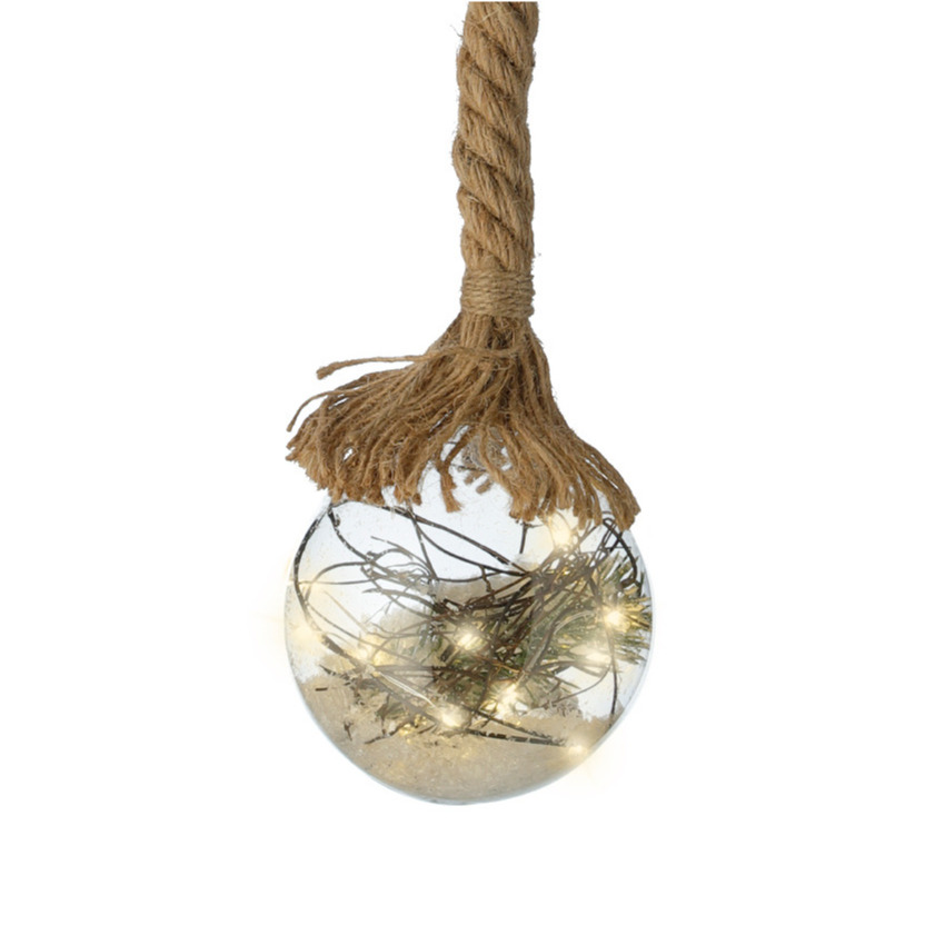 Verlichte kerstbal glas aan touw D20 cm 40 lampjes -warm wit