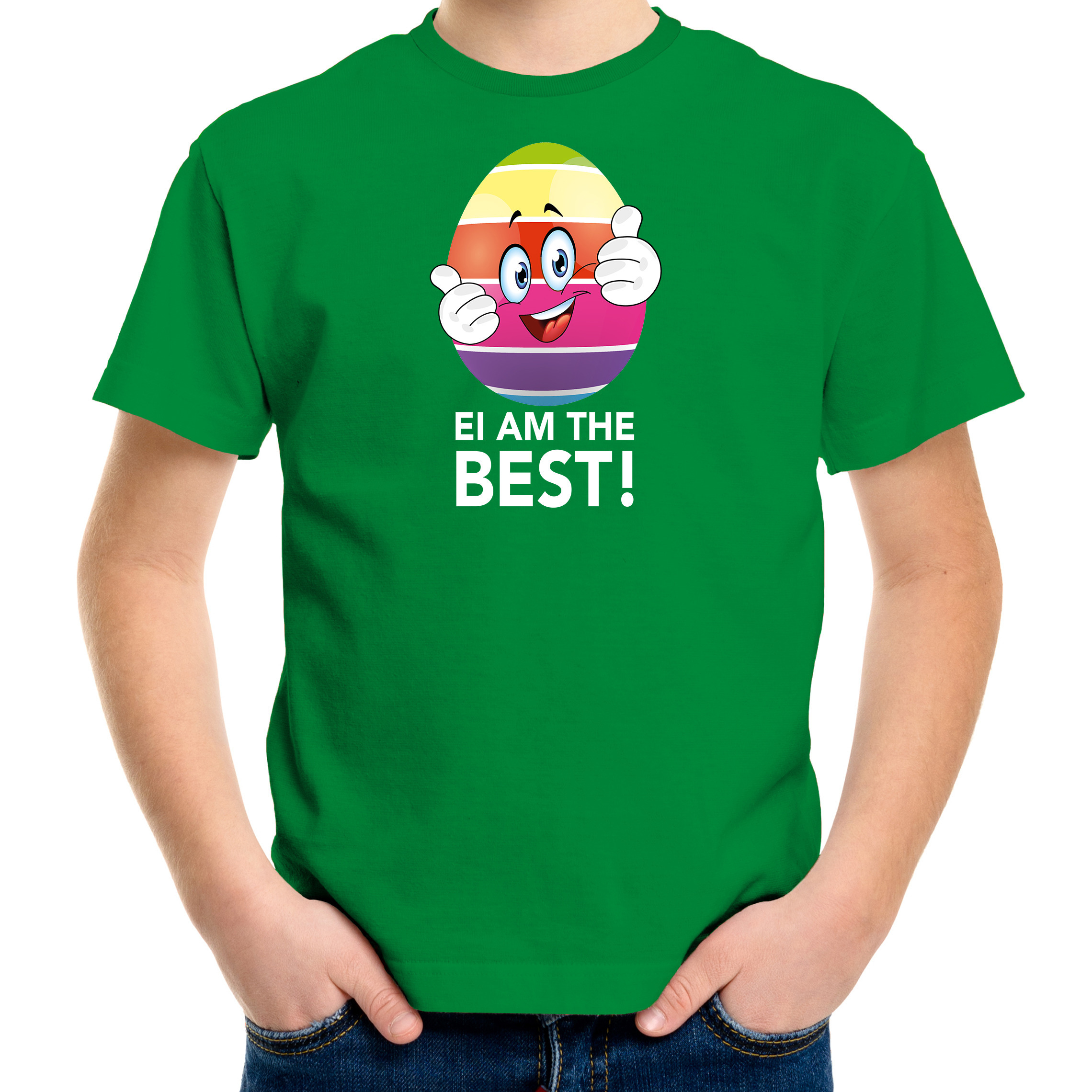 Vrolijk Paasei ei am the best t-shirt groen voor kinderen Paas kleding-outfit