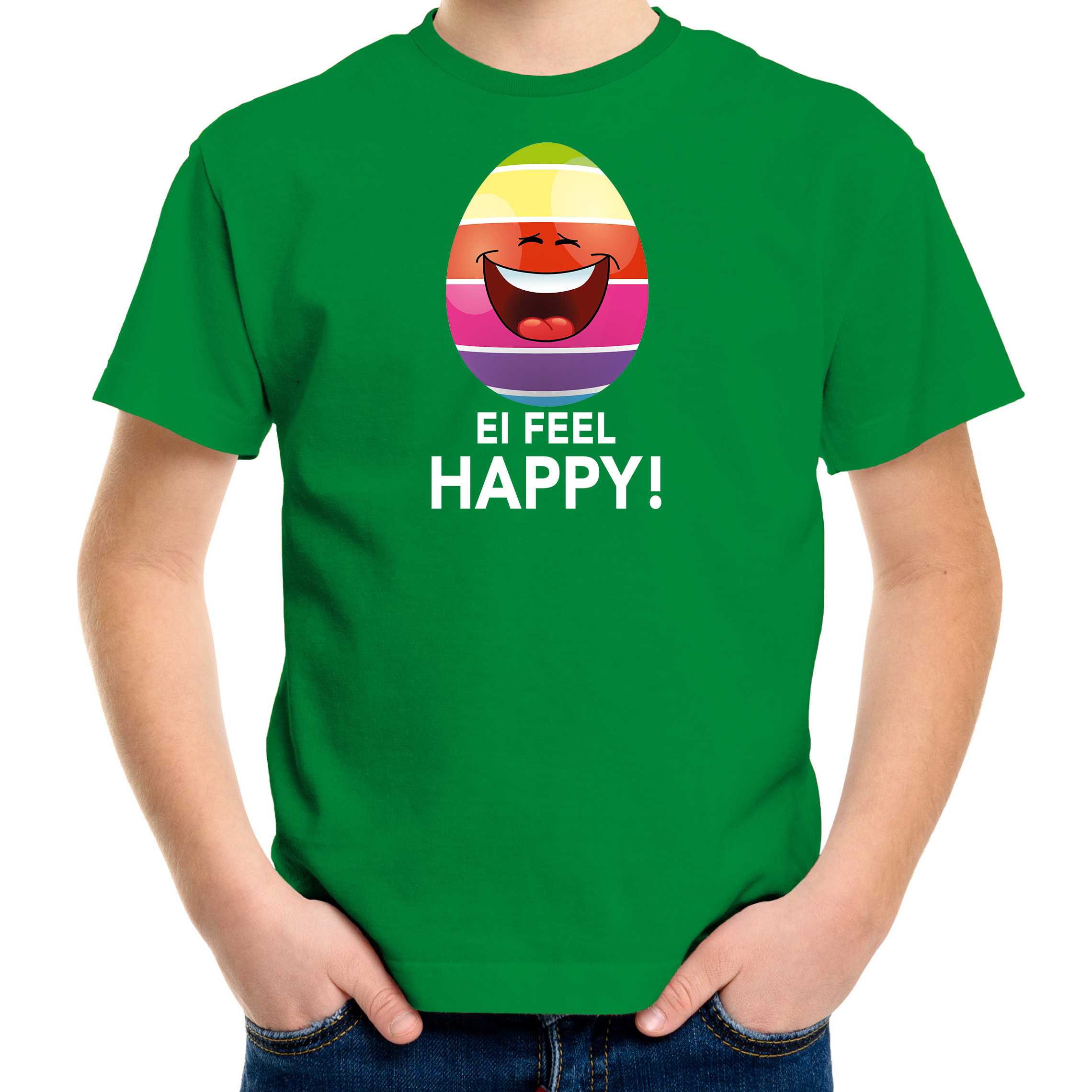 Vrolijk Paasei ei feel happy t-shirt groen voor kinderen Paas kleding-outfit