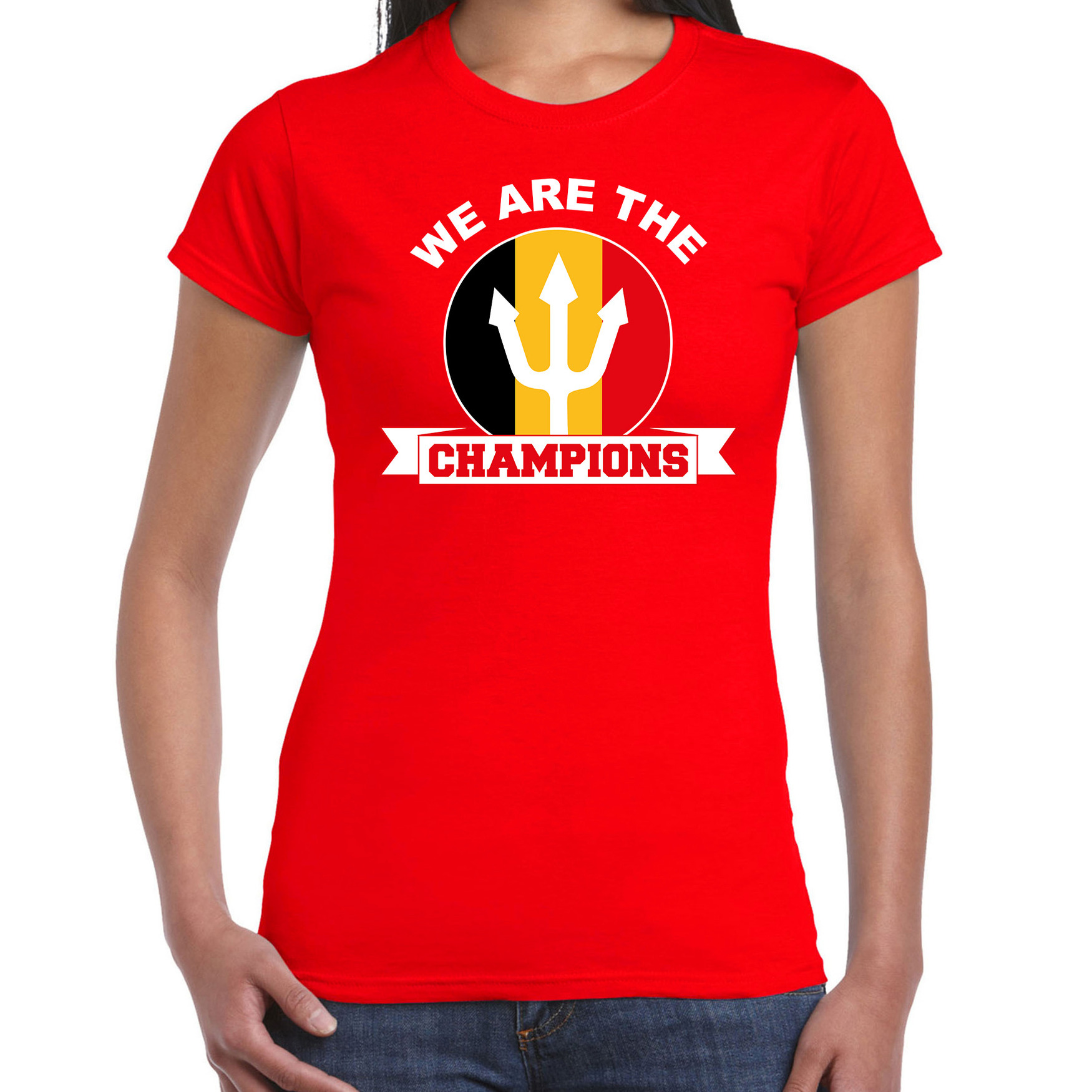 We are the champions rood t-shirt Belgie supporter EK/ WK voor dames