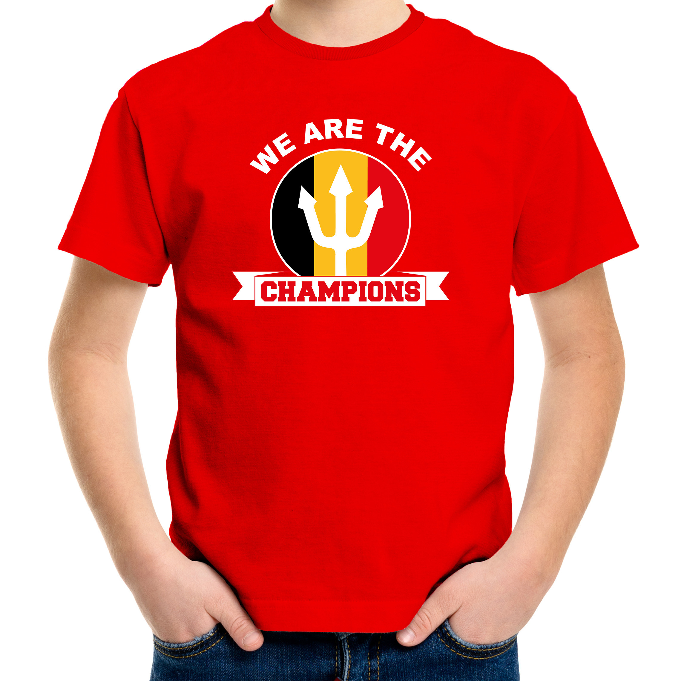 We are the champions rood t-shirt Belgie supporter EK/ WK voor kinderen