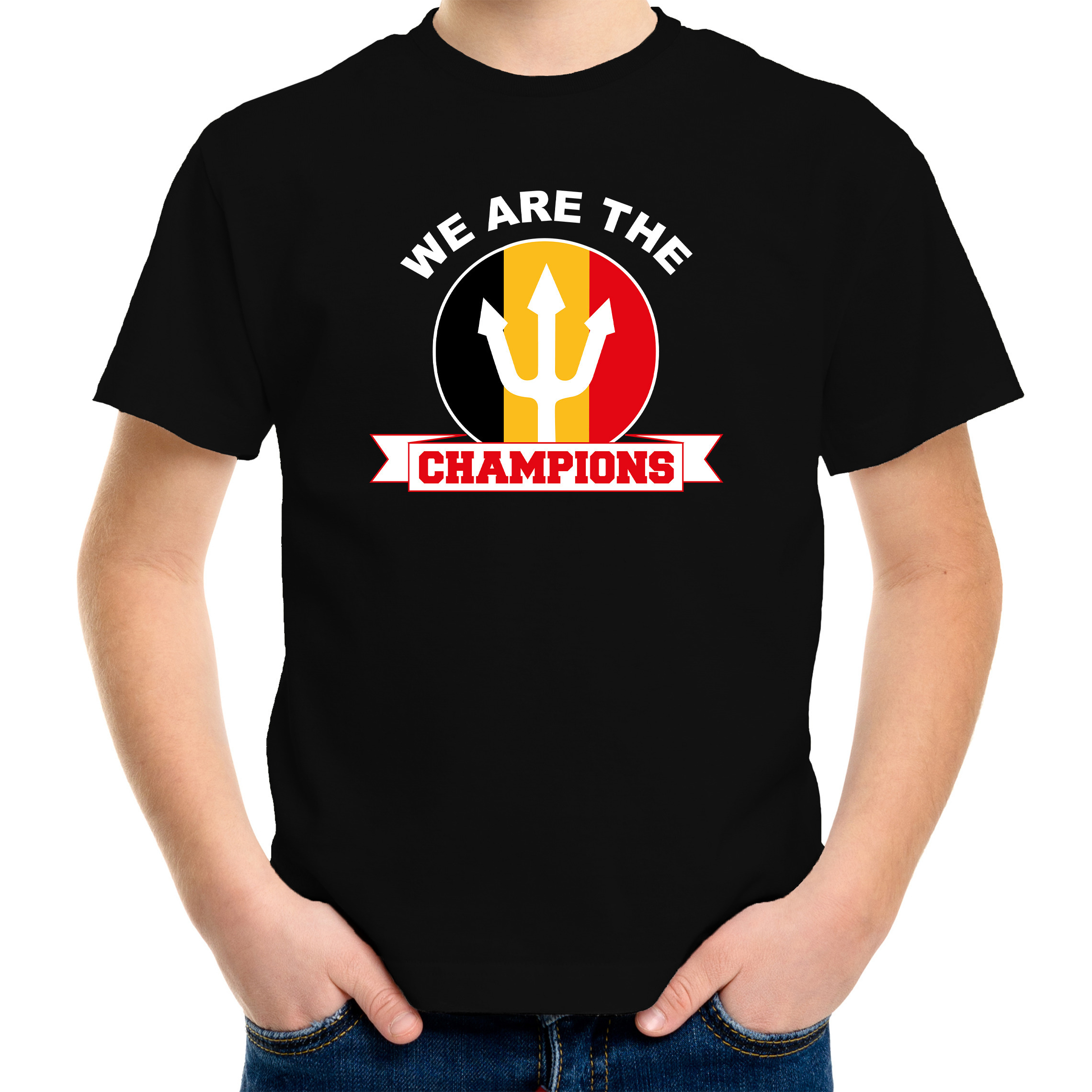 We are the champions zwart t-shirt Belgie supporter EK/ WK voor kinderen