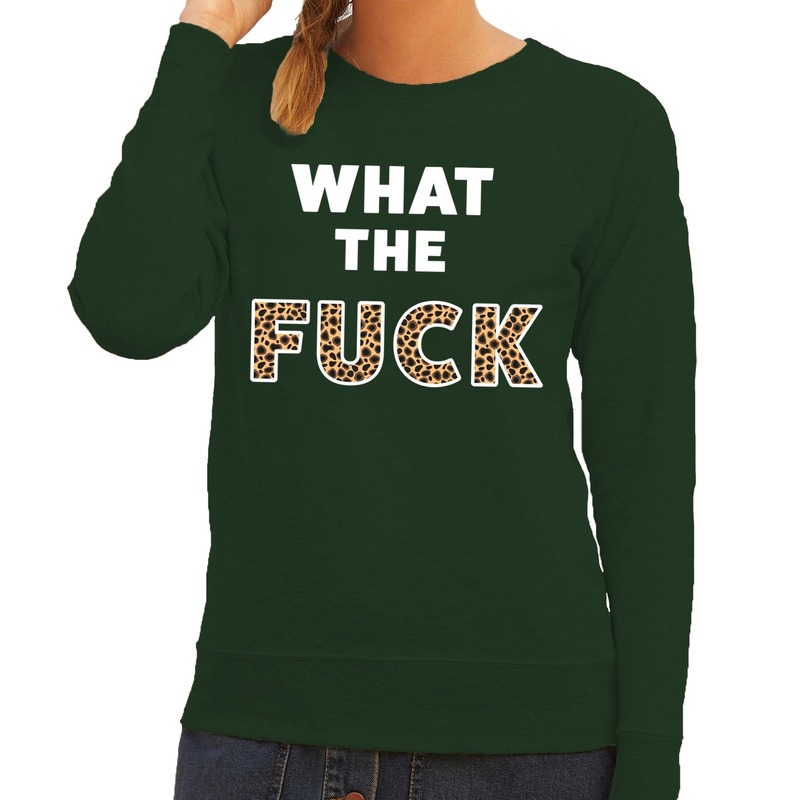 What the Fuck tijgerprint tekst sweater groen voor dames