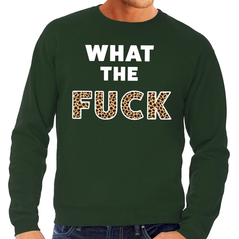 What the Fuck tijgerprint tekst sweater groen voor heren