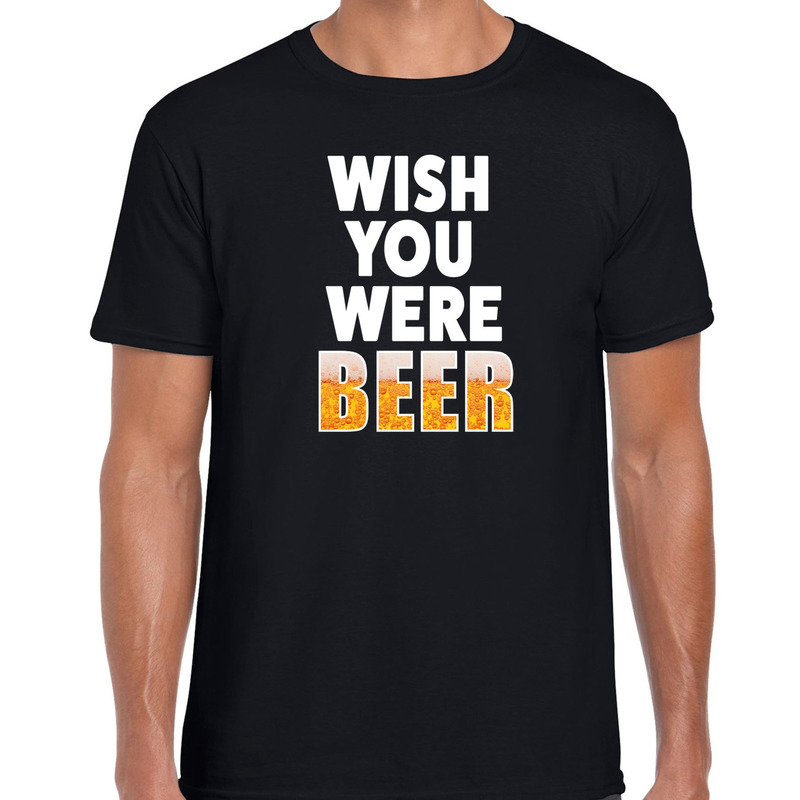 Wish you were beer drank fun t-shirt zwart voor heren