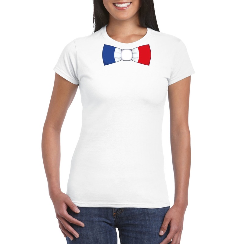 Wit t-shirt met Frankrijk vlag strikje dames