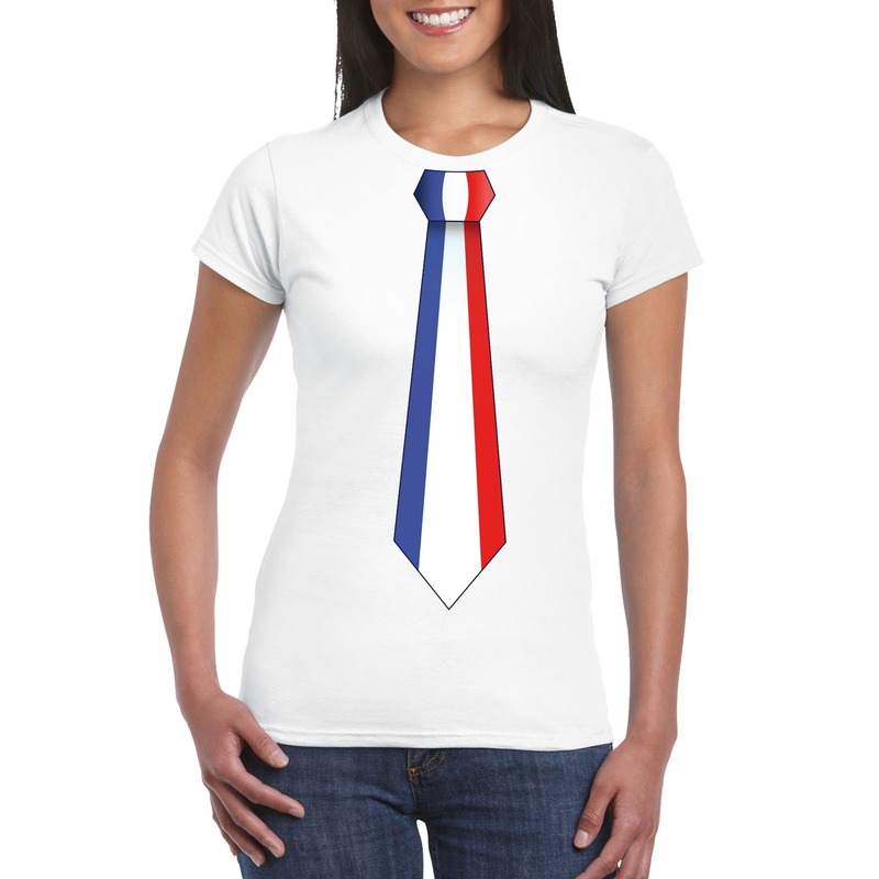 Wit t-shirt met Frankrijk vlag stropdas dames