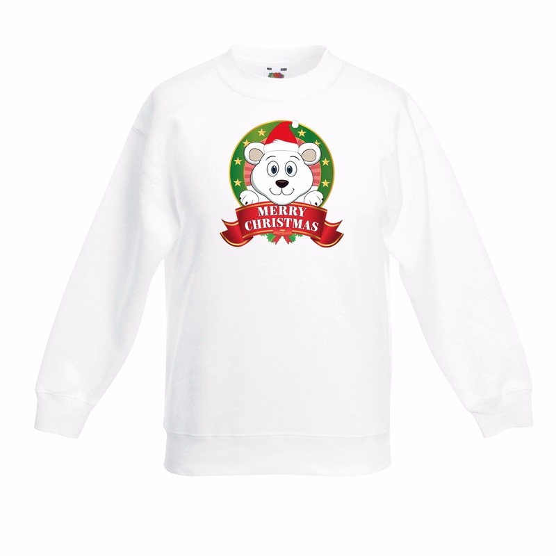Witte Kerst sweater kinderen met een ijsbeer