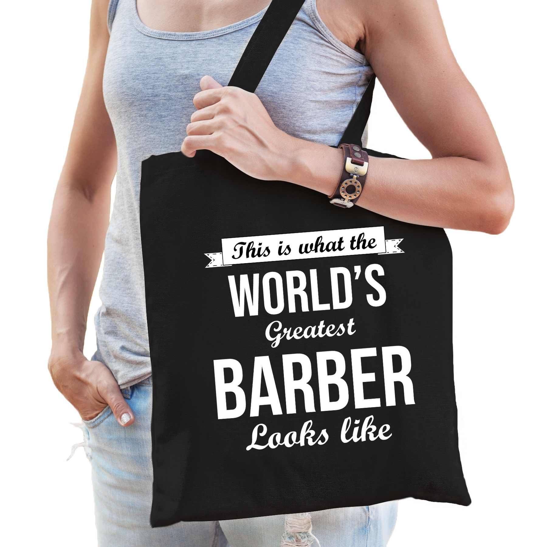 Worlds greatest barber tas zwart volwassenen - werelds beste kapper cadeau tas