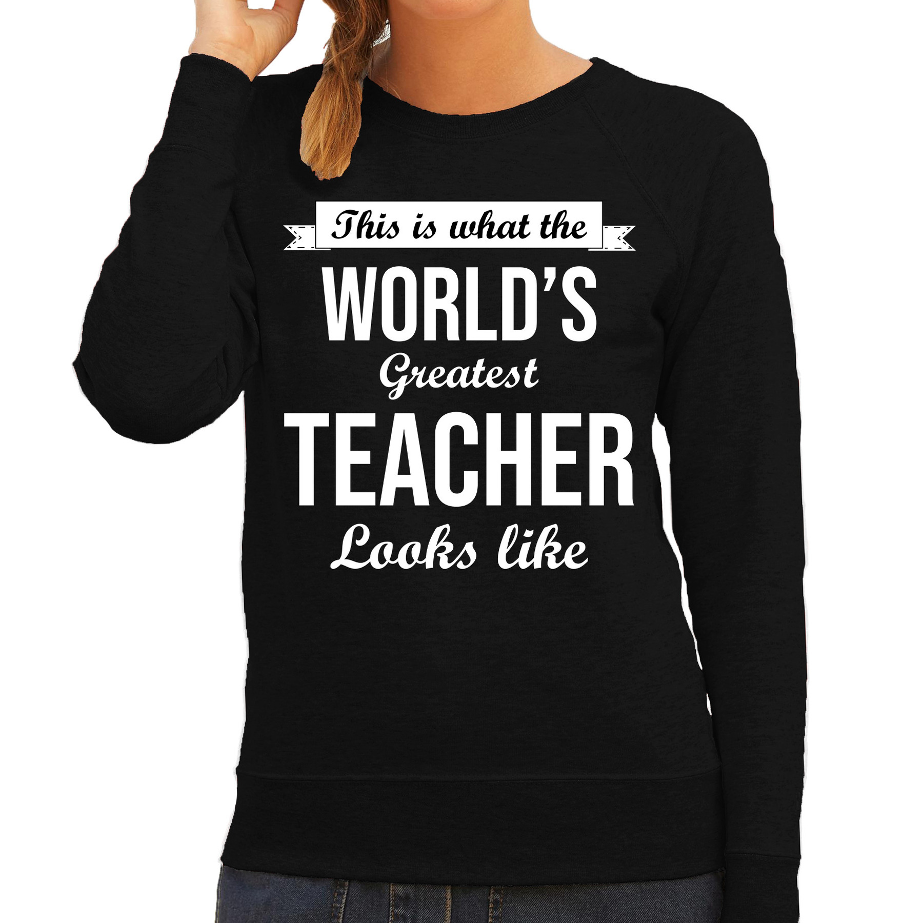 Worlds greatest teacher - lerares cadeau sweater zwart voor dames