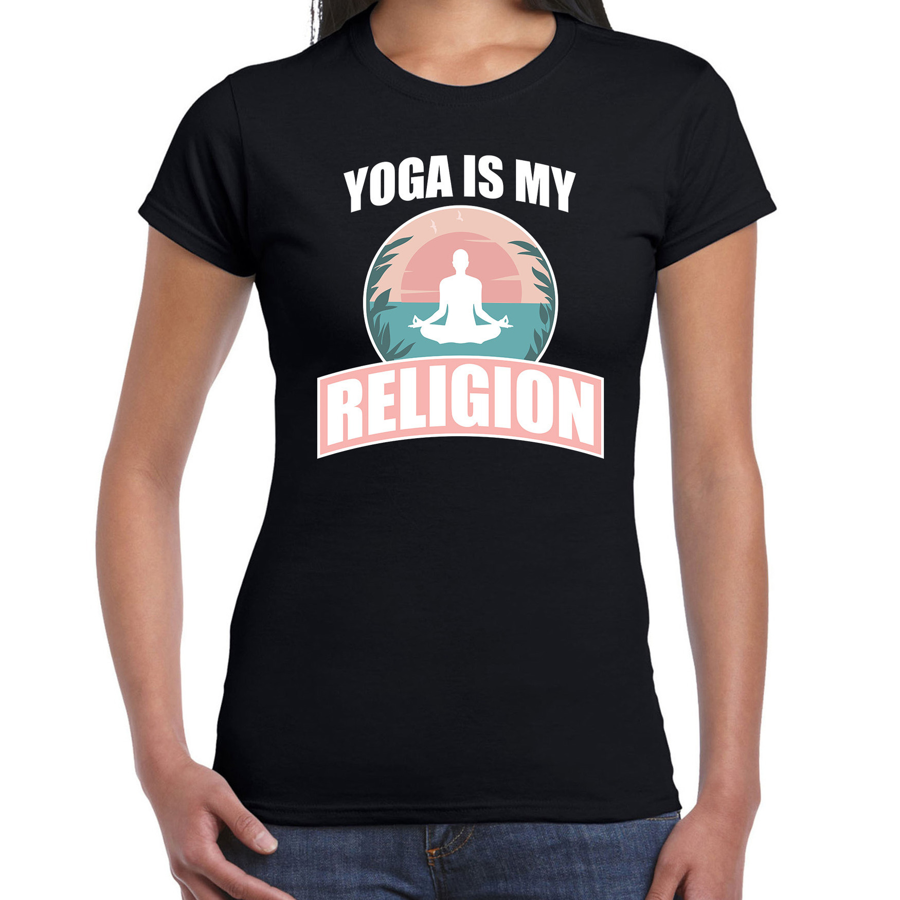 Yoga is my religion t-shirt zwart dames - Sport - hobby shirt