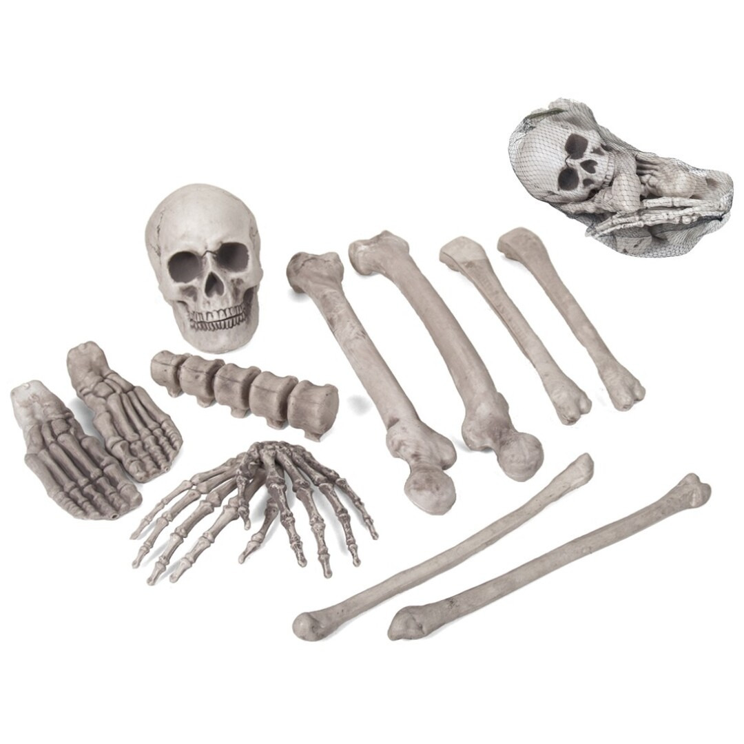 Zak met 12x horror kerkhof decoratie botten-beenderen