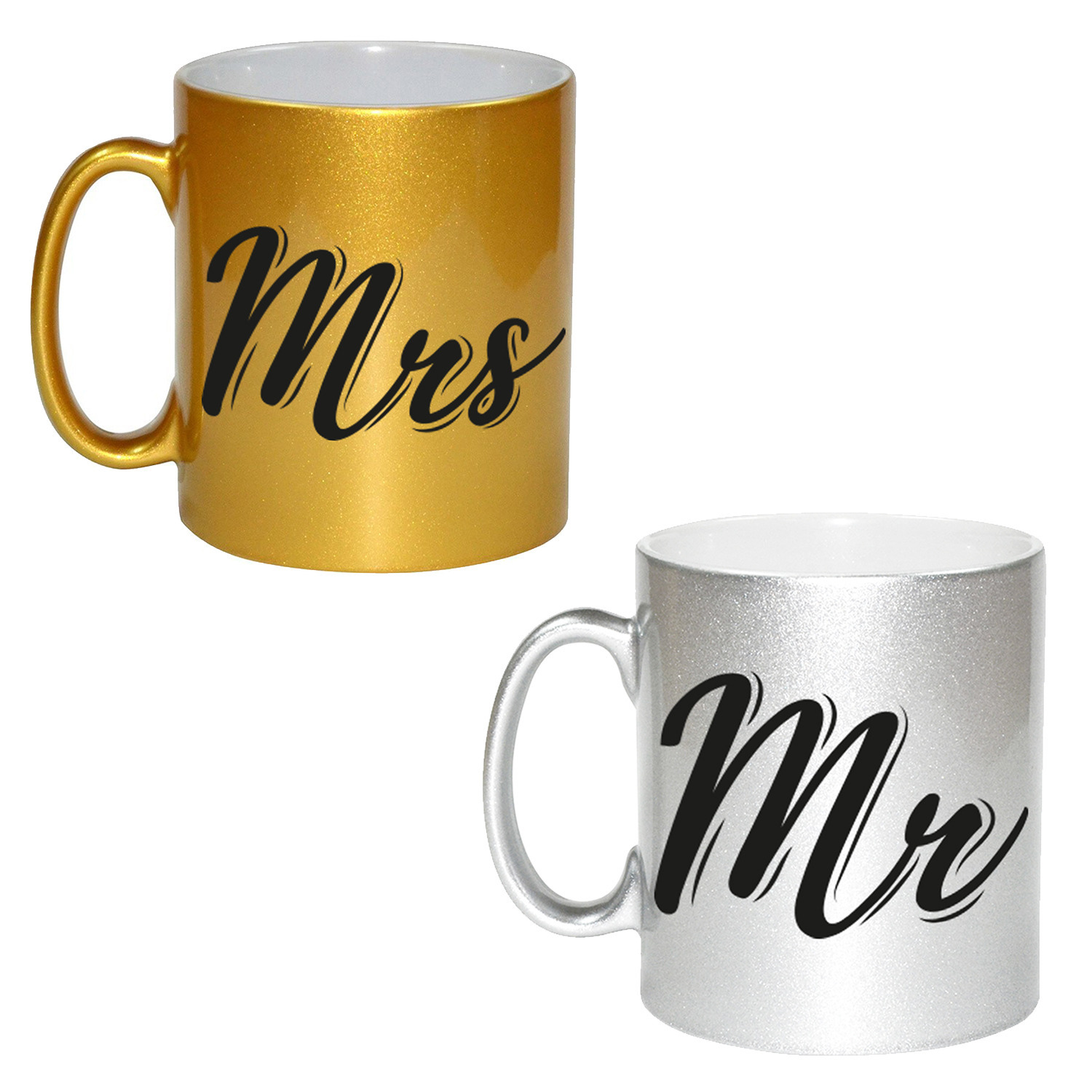 Zilveren Mr en gouden Mrs cadeau mok-beker voor koppels 330 ml