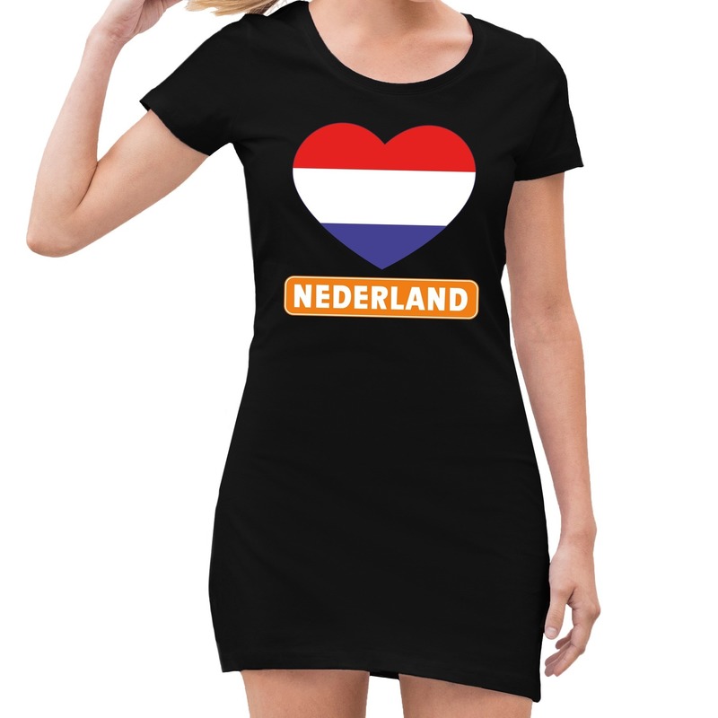 Zwart Nederland met rood wit blauw hart jurk dames