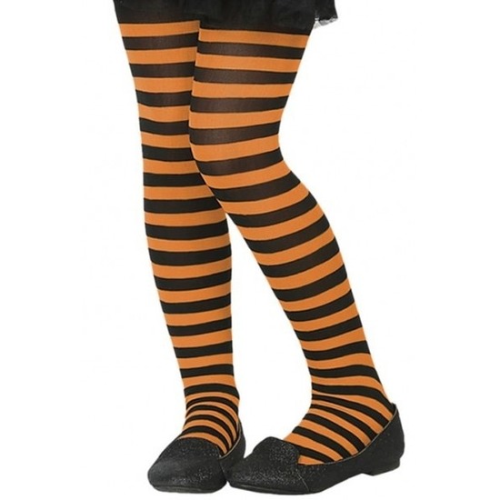 Zwart/oranje verkleed panty voor kinderen
