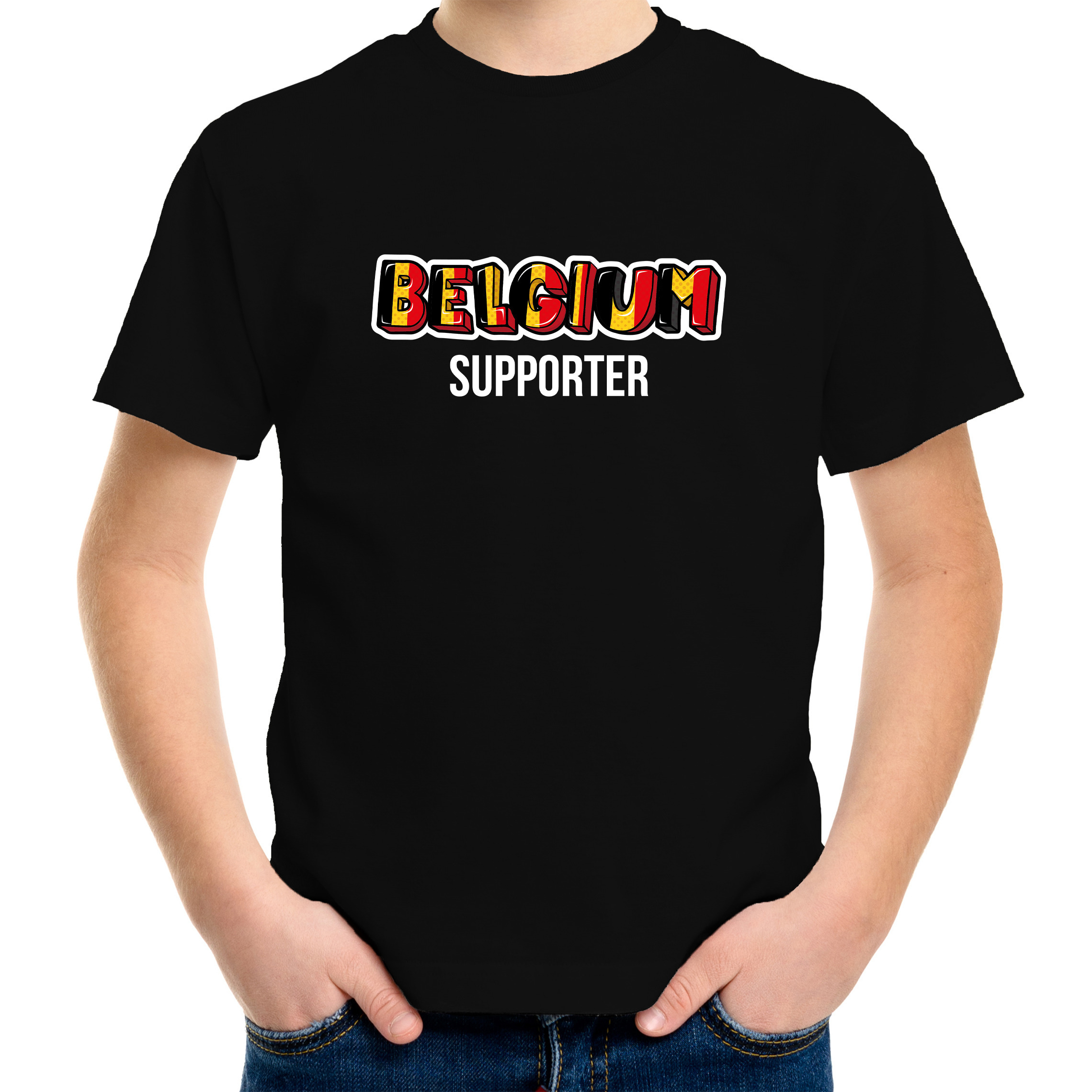 Zwart t-shirt Belgium - Belgie supporter EK/ WK voor kinderen