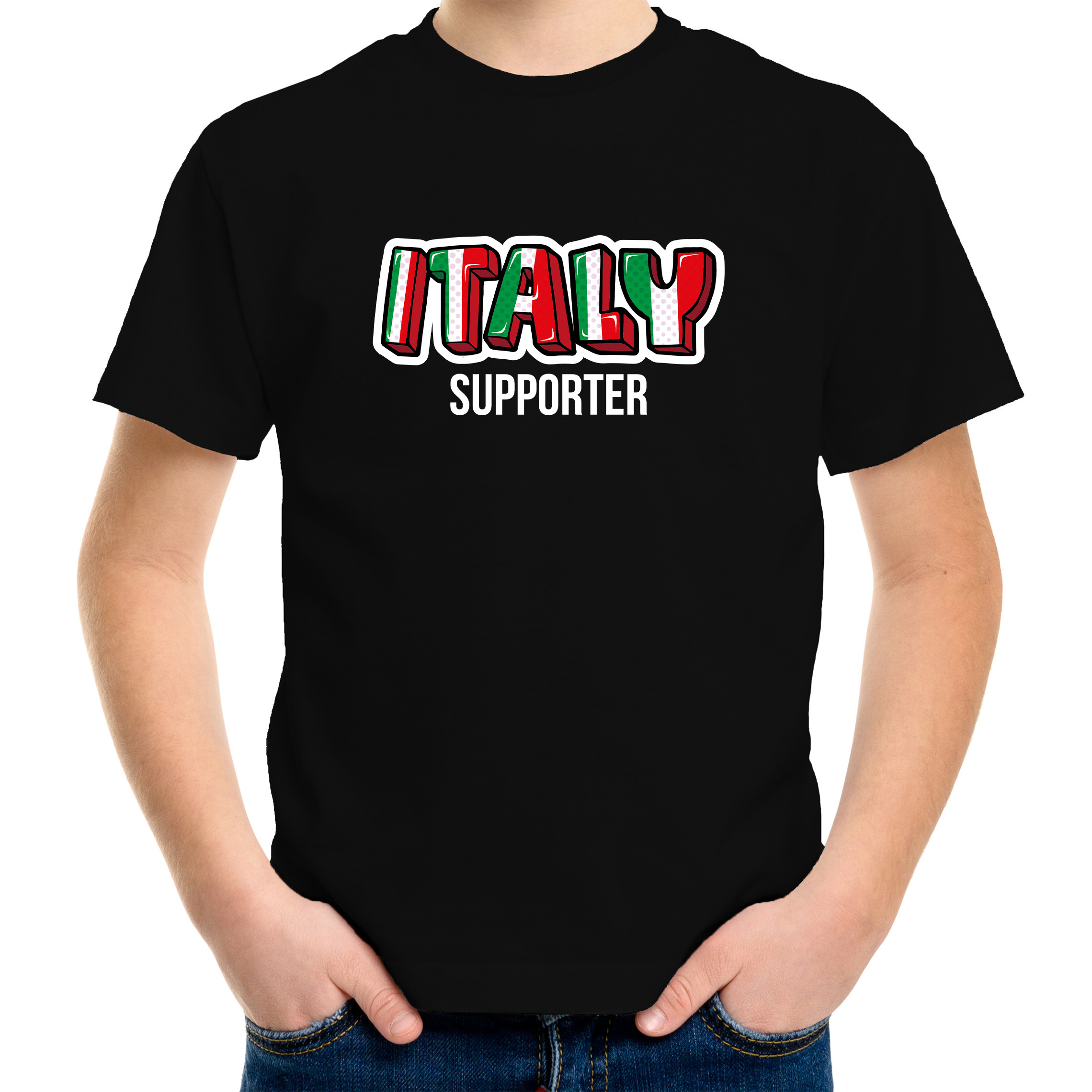 Zwart t-shirt Italy - Italie supporter EK/ WK voor kinderen