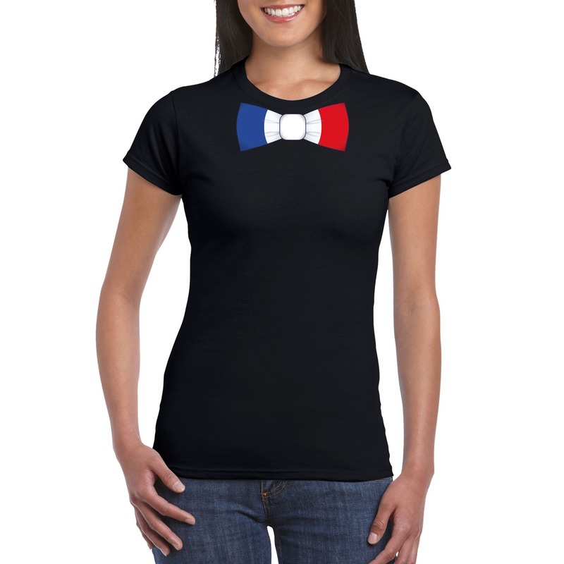 Zwart t-shirt met Frankrijk vlag strikje dames