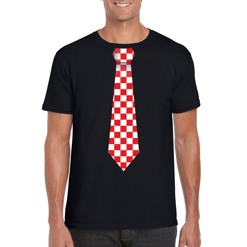 Zwart t-shirt met geblokte Brabant stropdas voor heren
