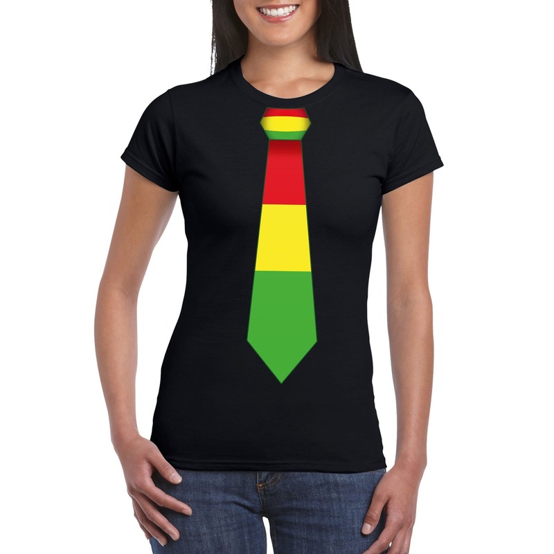 Zwart t-shirt met Limburgse vlag stropdas voor dames