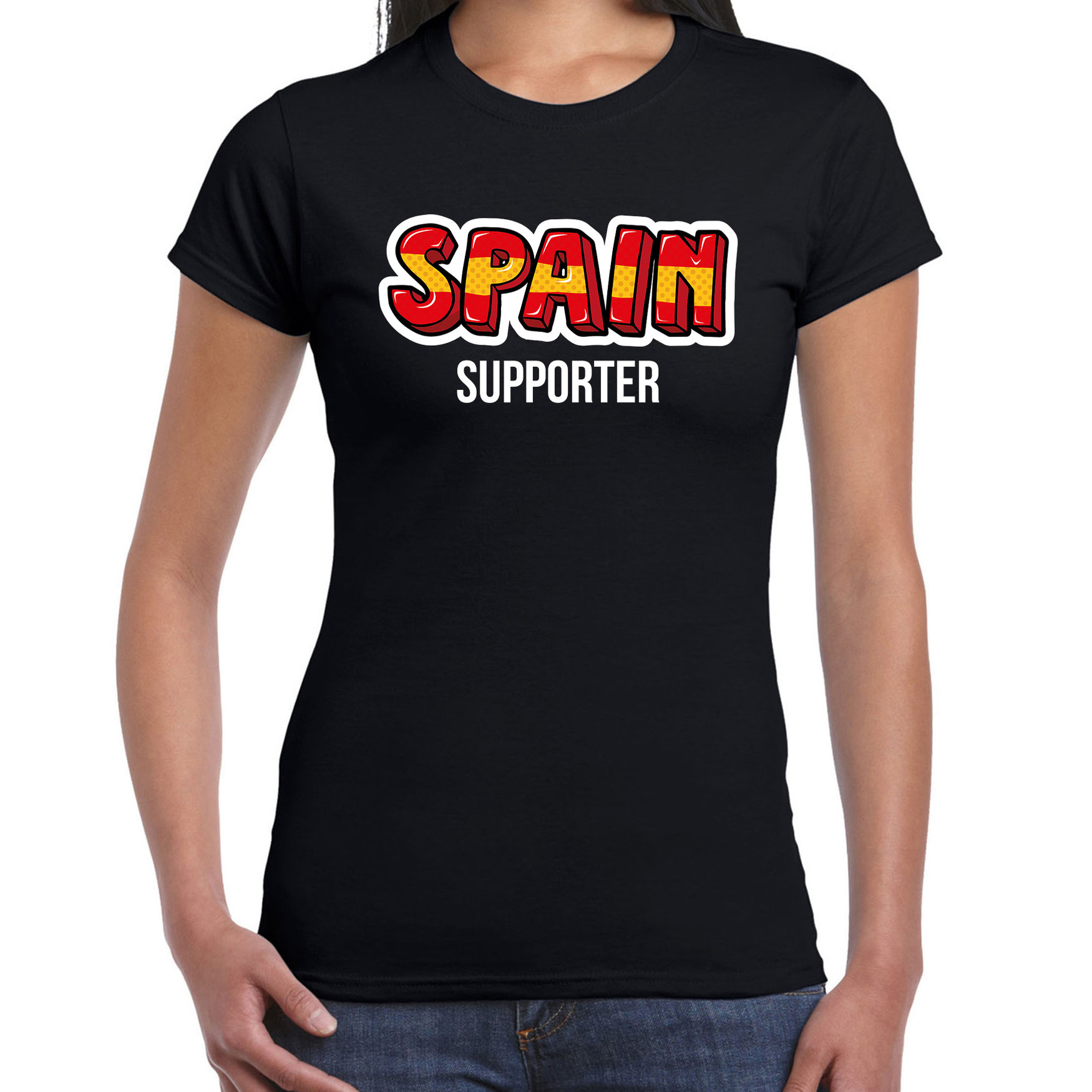 Zwart t-shirt Spain - Spanje supporter EK/ WK voor dames