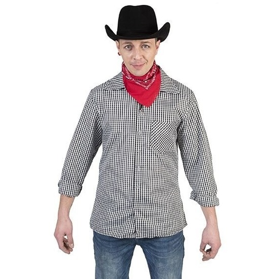 Zwart-wit geruit cowboy verkleed overhemd voor heren
