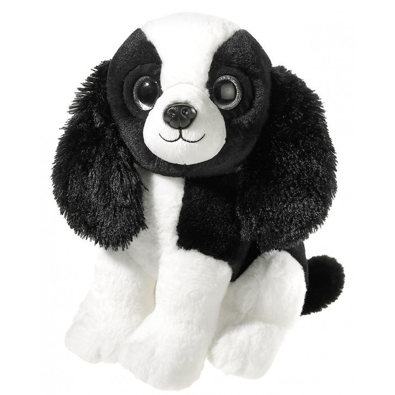 Zwart/witte pluche Cocker Spaniel hond knuffel 23 cm