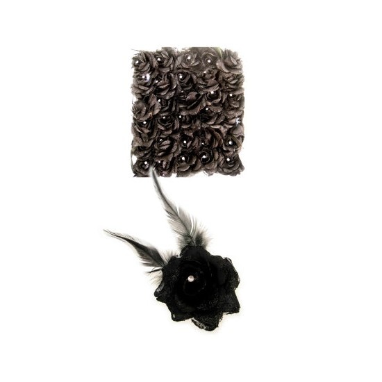 Zwarte deco bloem met speld-elastiek