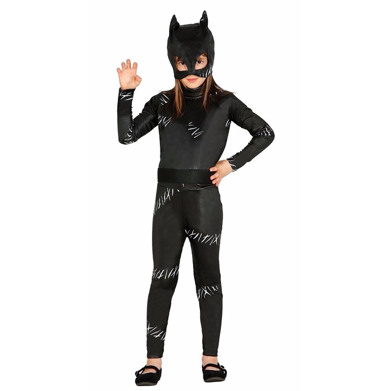 Zwarte kat-poes Halloween catsuit voor meiden
