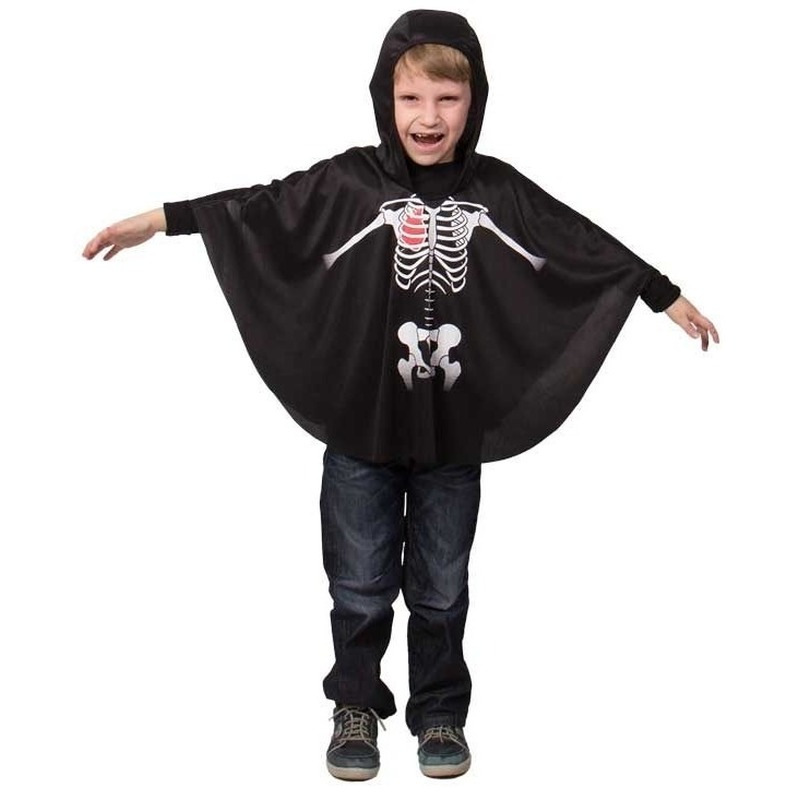 Zwarte skelet verkleed cape voor kinderen 5-9 jaar