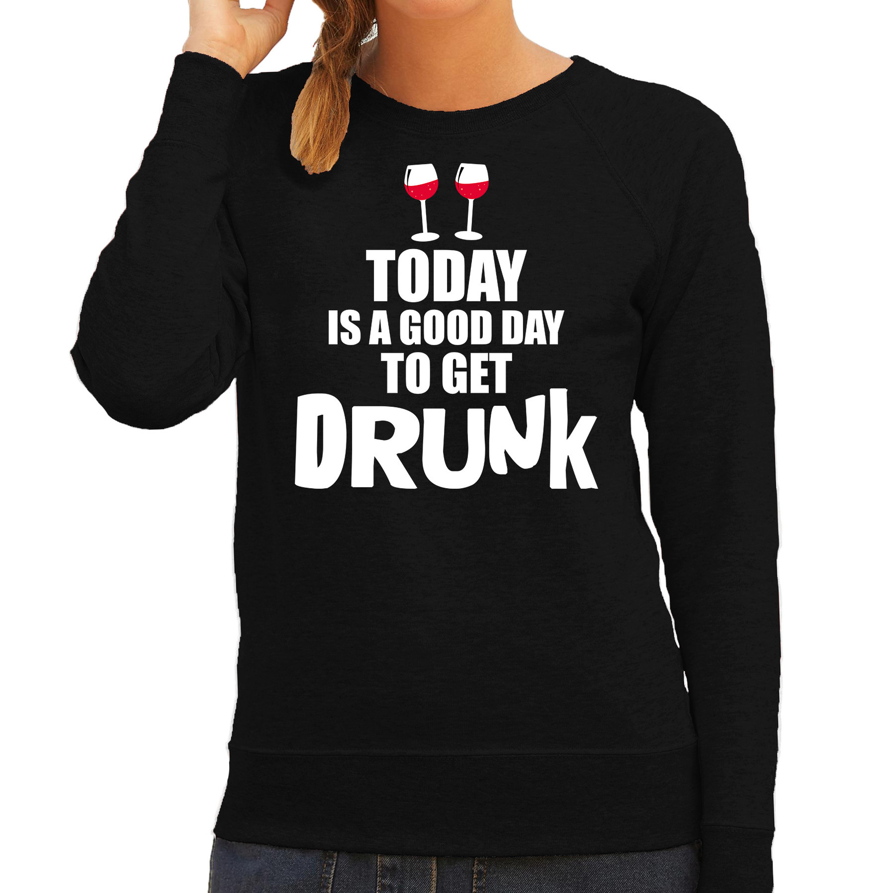 Zwarte wijn fun sweater-trui good day to get drunk voor dames
