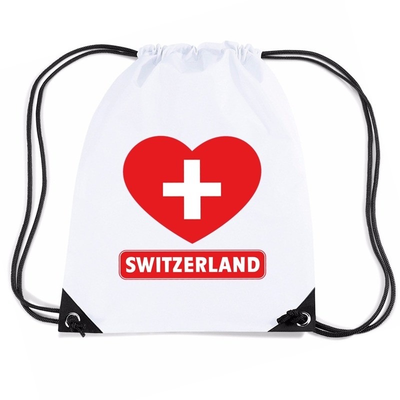 Zwitserland hart vlag nylon rugzak wit