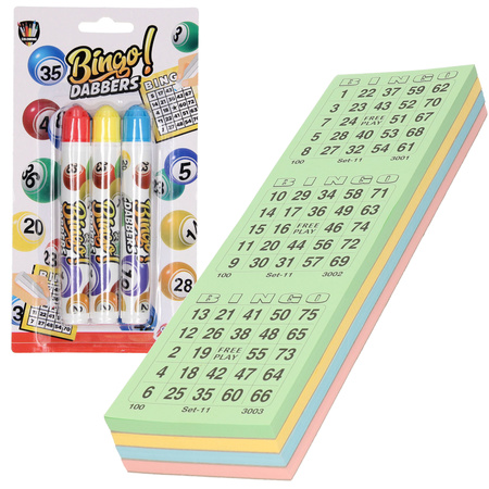 100x Bingokaarten nummers 1-75 inclusief 3x bingostiften