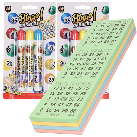 100x Bingokaarten nummers 1-75 inclusief 6x bingostiften