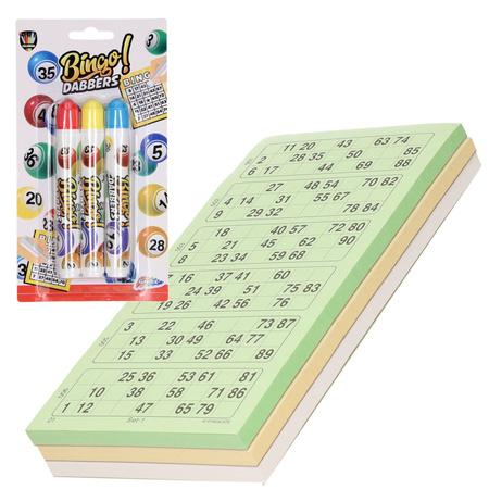 100x Bingo cards numbers 1-90 including 3x bingo dabbers