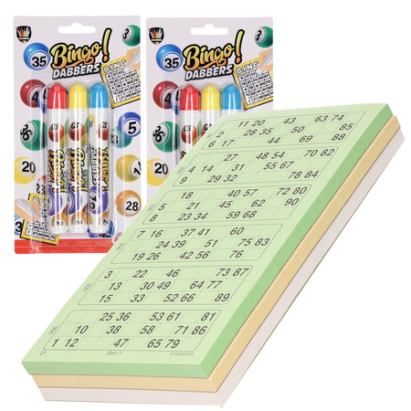100x Bingokaarten nummers 1-90 inclusief 6x bingostiften