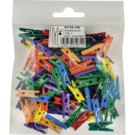 100x stuks multi-color kleur hobby knutselen mini knijpers/knijpertjes 2.5 cm