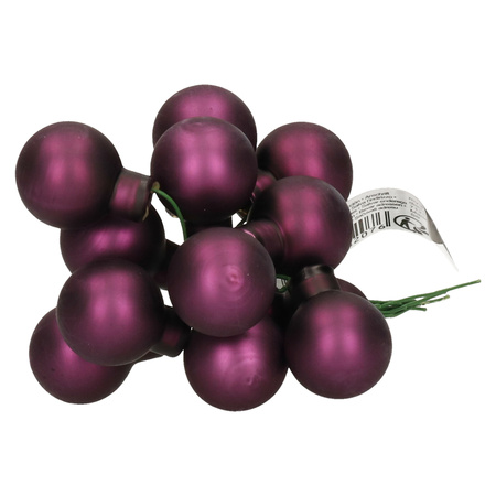 10x Eggplant purple glass mini baubles on wires 2 cm matte