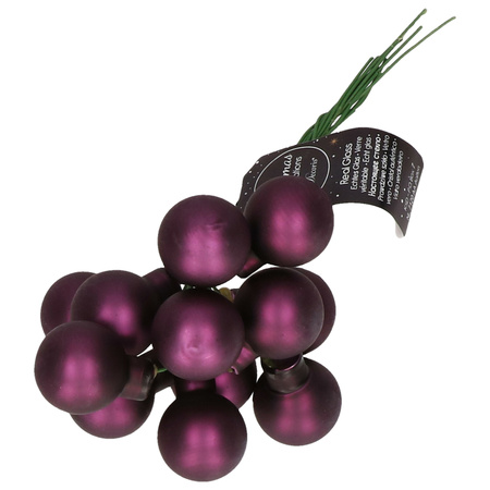 10x Eggplant purple glass mini baubles on wires 2 cm matte