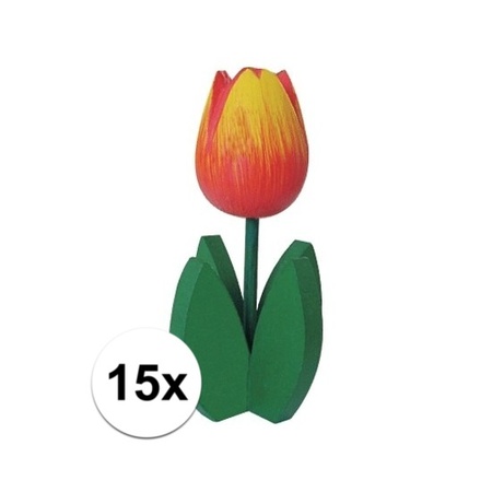 15x Decoratie houten oranje tulpen