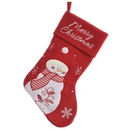 1x Red Christmas stocking with snowman 40 cm