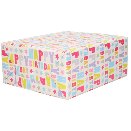 4x Rollen kraft inpakpapier happy birthday pakket - roze 200 x 70 cm