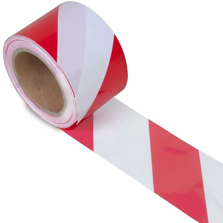 1x Tesa barriertape/markertape red/white 8 cm x 100 mtr