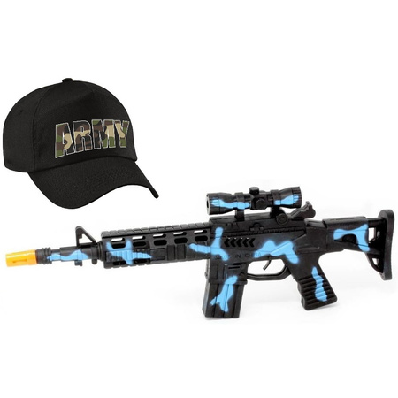 2-Delig speelgoed verkleedaccessoires set leger/soldaten voor kinderen met blauw machinegeweer