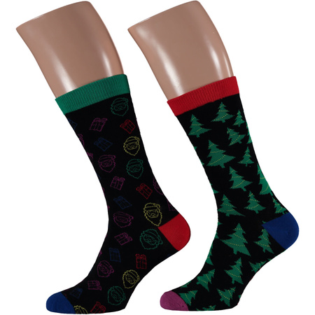 2-Pack christmas socks for adults santa and trees in christmas bauble
